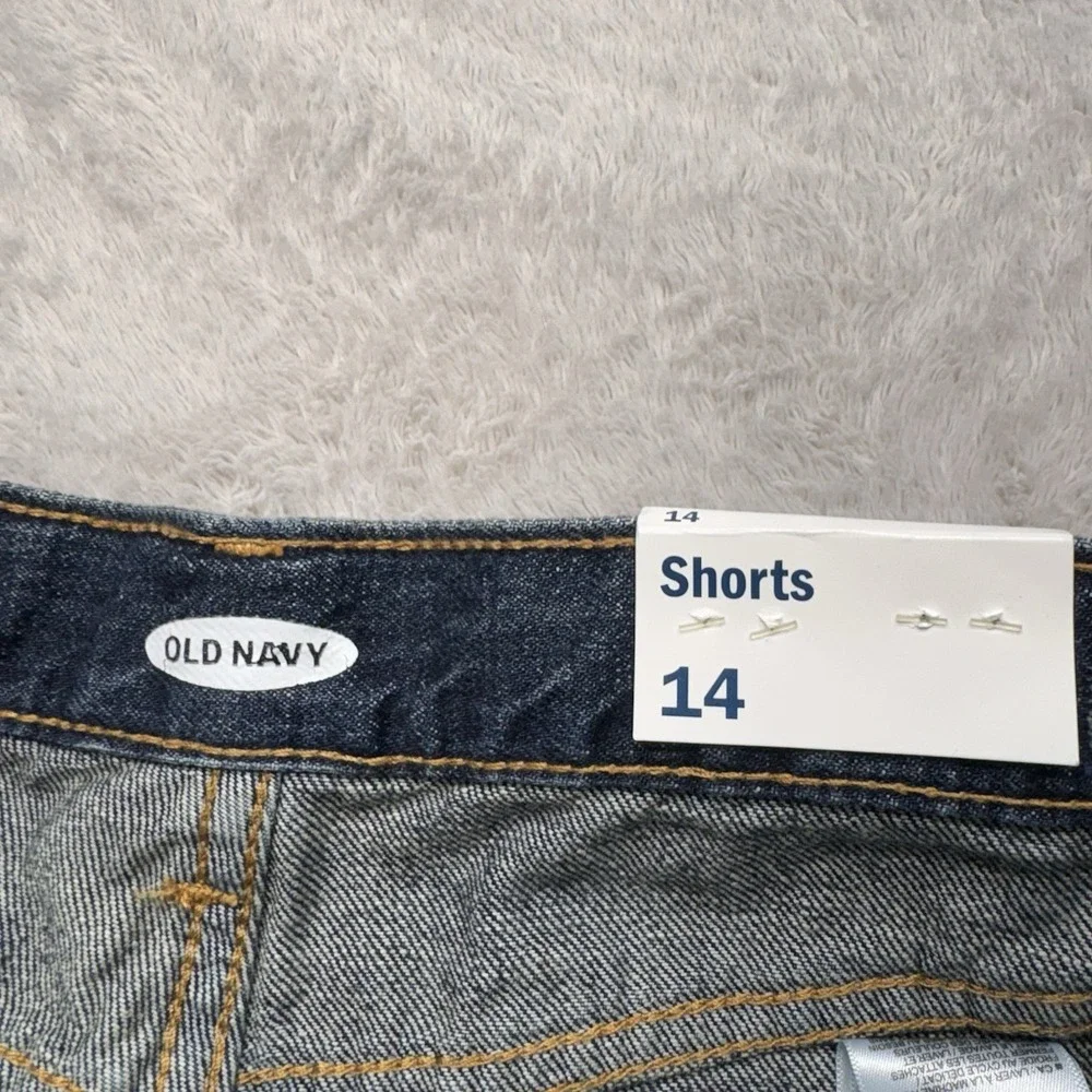 Old Navy Girls Shorts 14 Denim Distressed Adjustable Waist Dark Wash Raw Hem